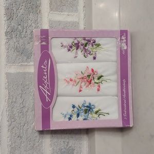 Axxents 100% Cotton Blue, Pink and Purple Floral Embroidered Handkerchiefs New